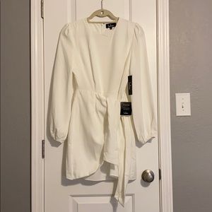 White Long Sleeve Tie-Front Skater Dress